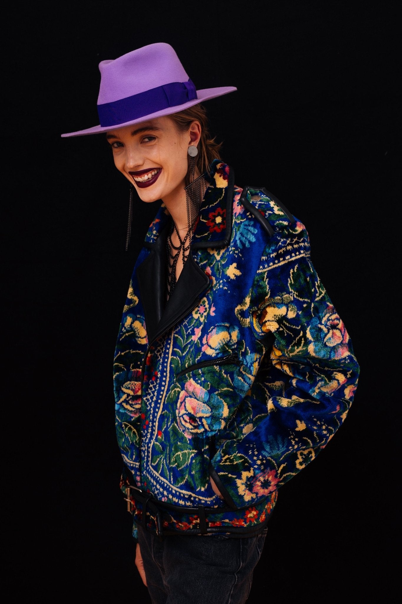 Vintage Tapestry Moto (IN Steely Azure) Outerwear Vesper Obscura