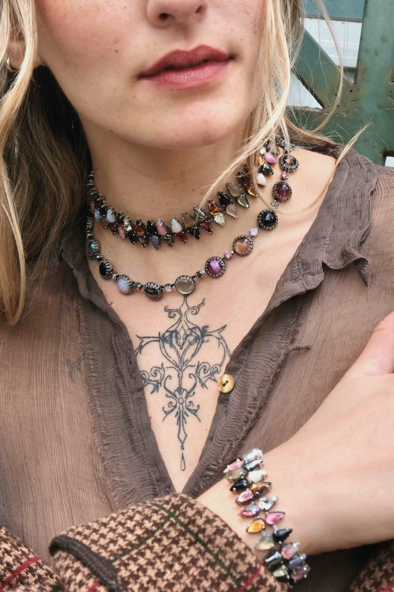Layering Choker in Double Mini Punk Rocks (Silver) Jewelry Vesper Obscura