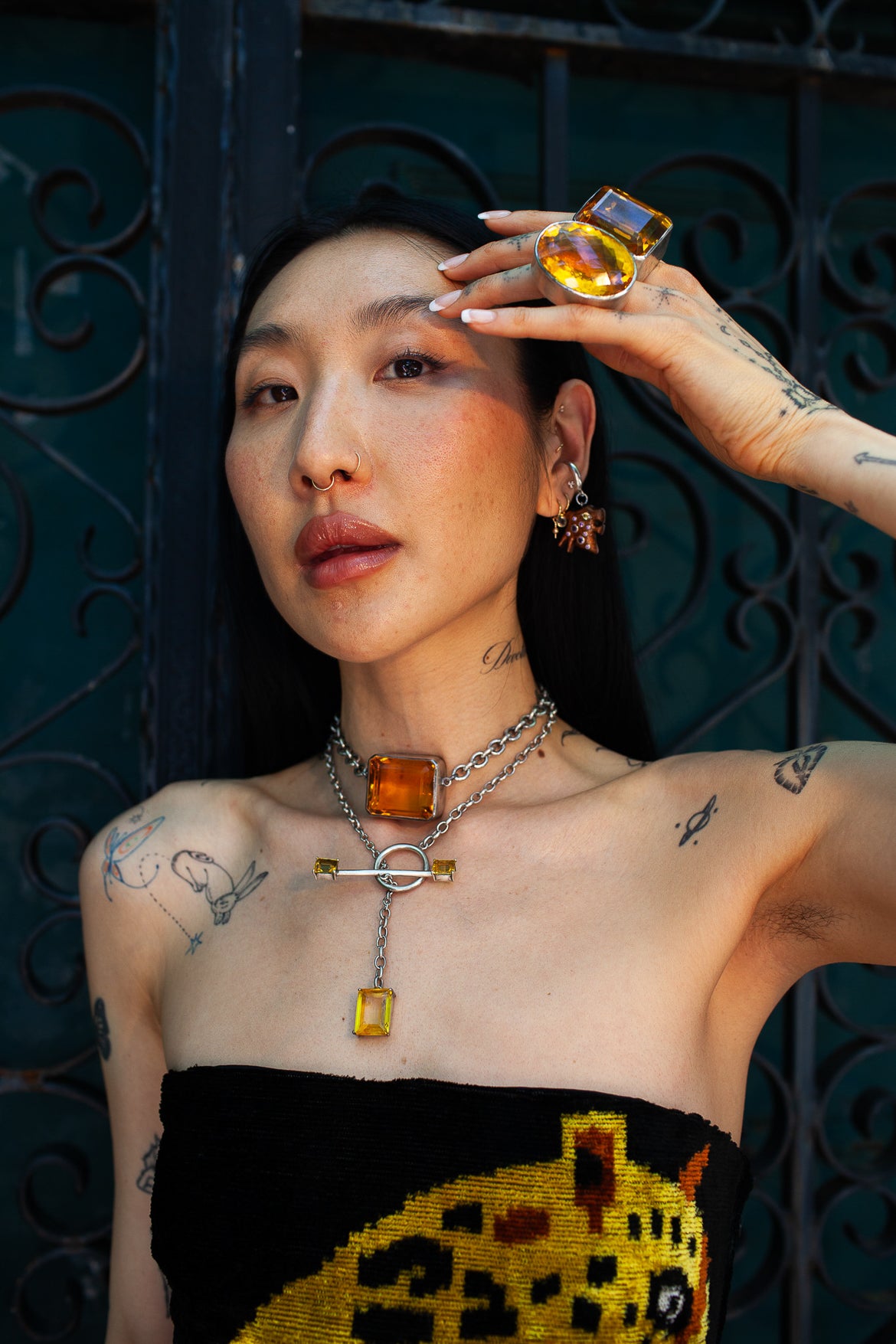 Gem Drop Toggle Necklace in Golden (Silver) Jewelry Vesper Obscura