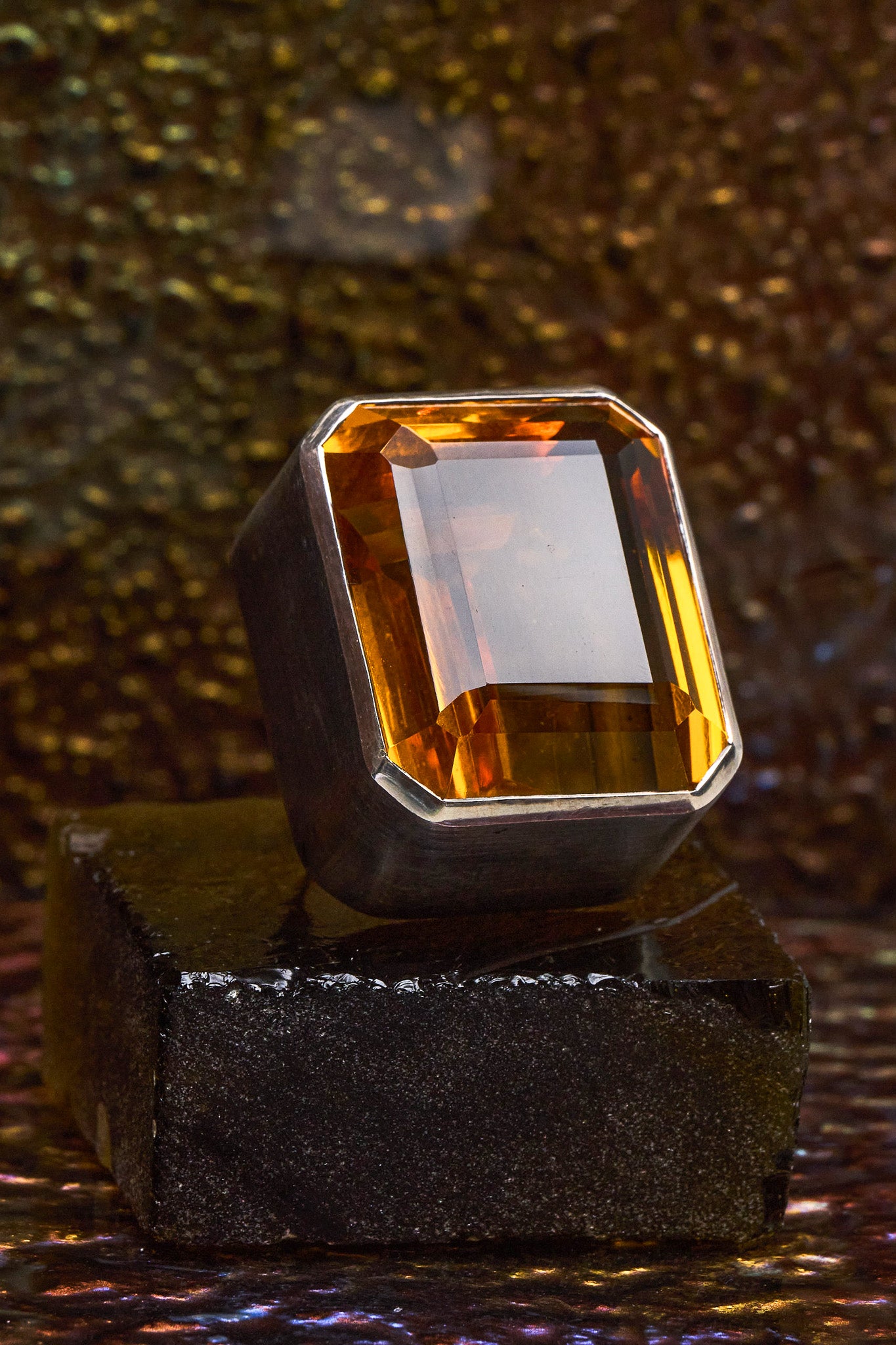 Square Goliath Ring in Golden (Silver) Jewelry Vesper Obscura