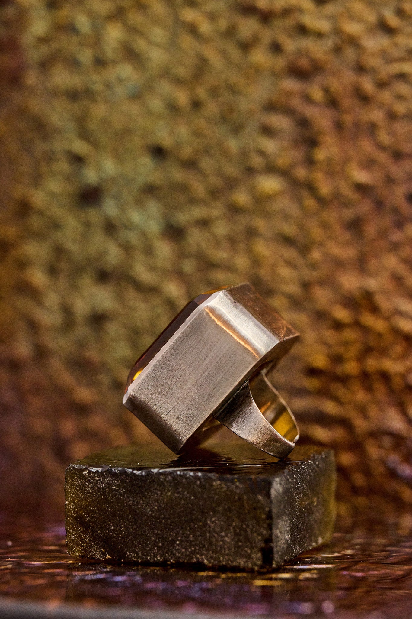 Square Goliath Ring in Golden (Silver) Jewelry Vesper Obscura