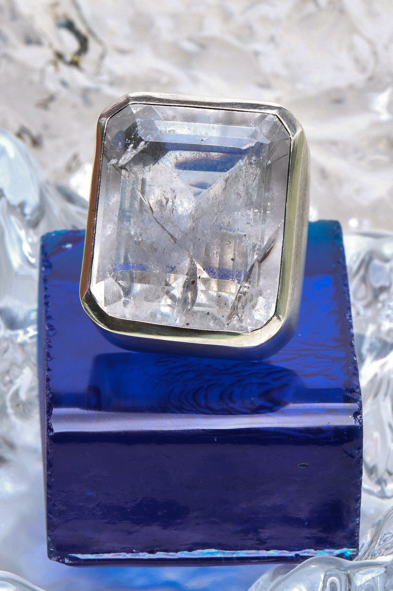 Square Goliath Ring in Striated Crystal (Silver) Jewelry Vesper Obscura