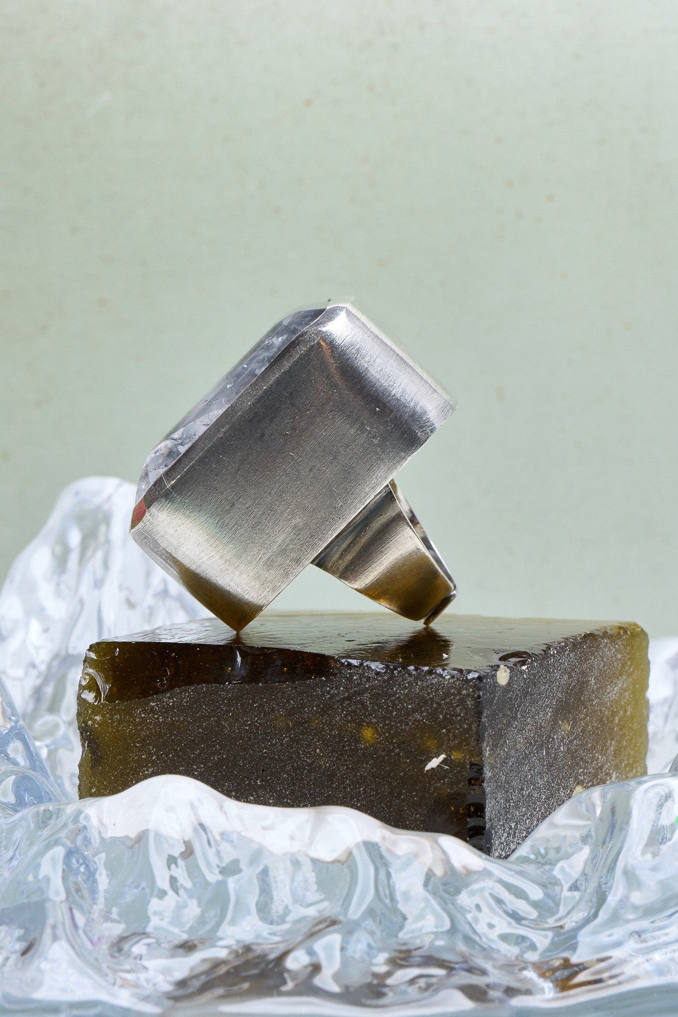 Square Goliath Ring in Striated Crystal (Silver) Jewelry Vesper Obscura