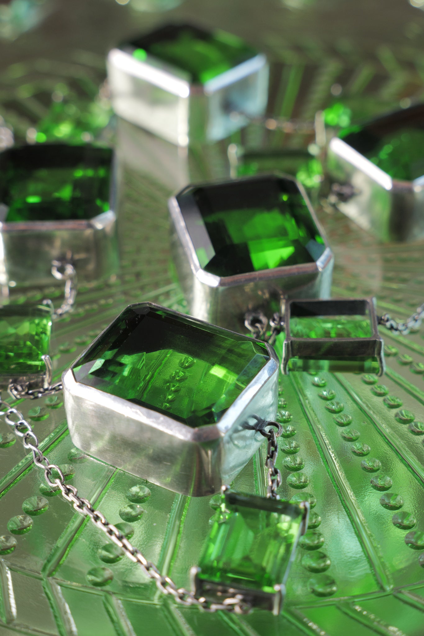 Goliath Baguette Waist Chain in Green Envy (Silver)