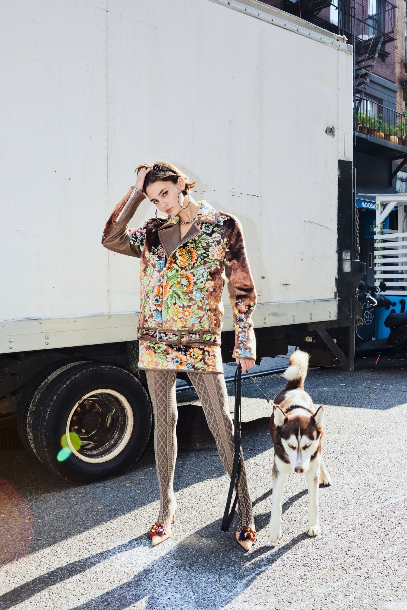 Vintage Tapestry Moto Jacket in Toffee Outerwear Vesper Obscura