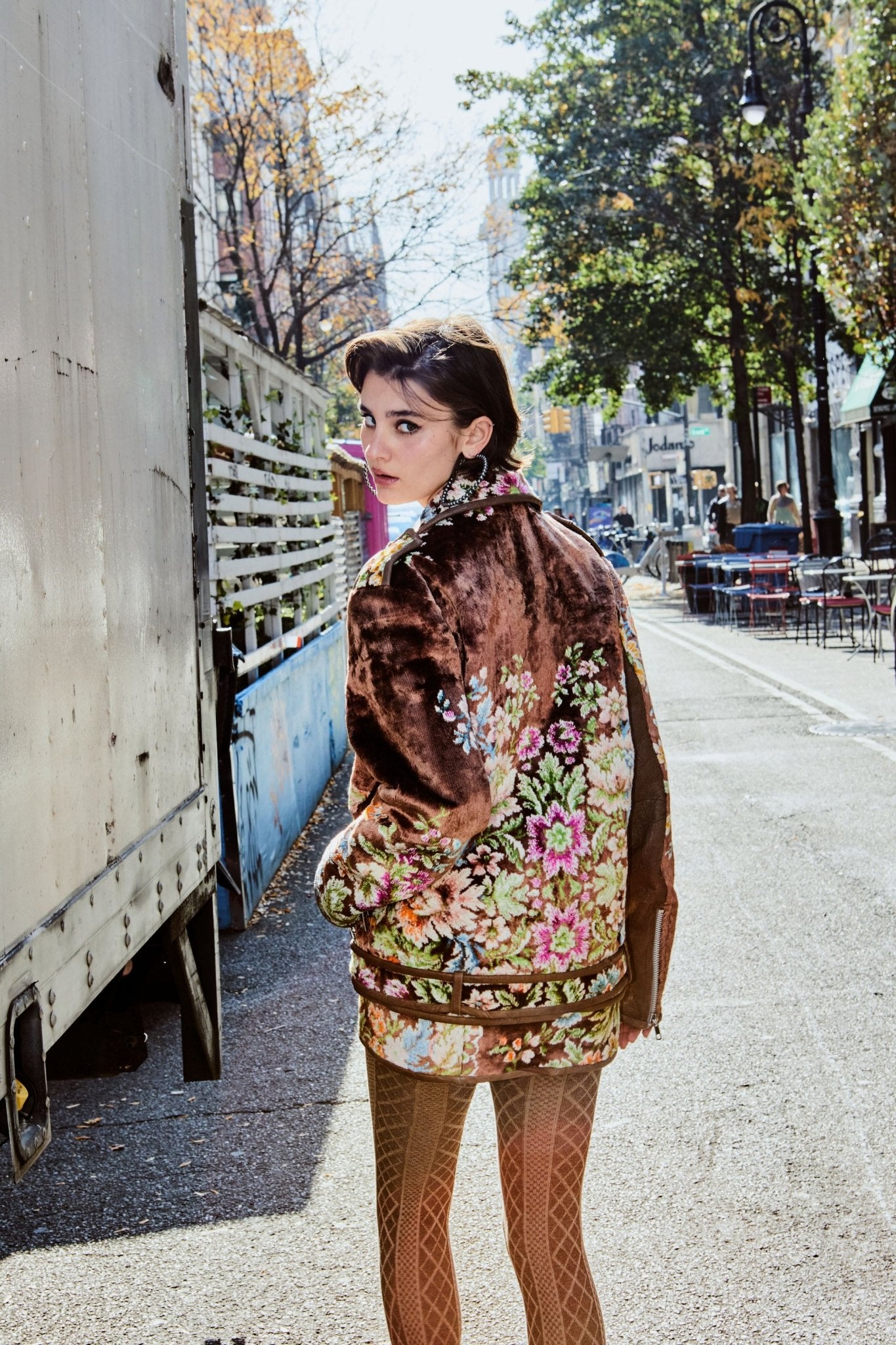 Vintage Tapestry Moto Jacket in Toffee Outerwear Vesper Obscura