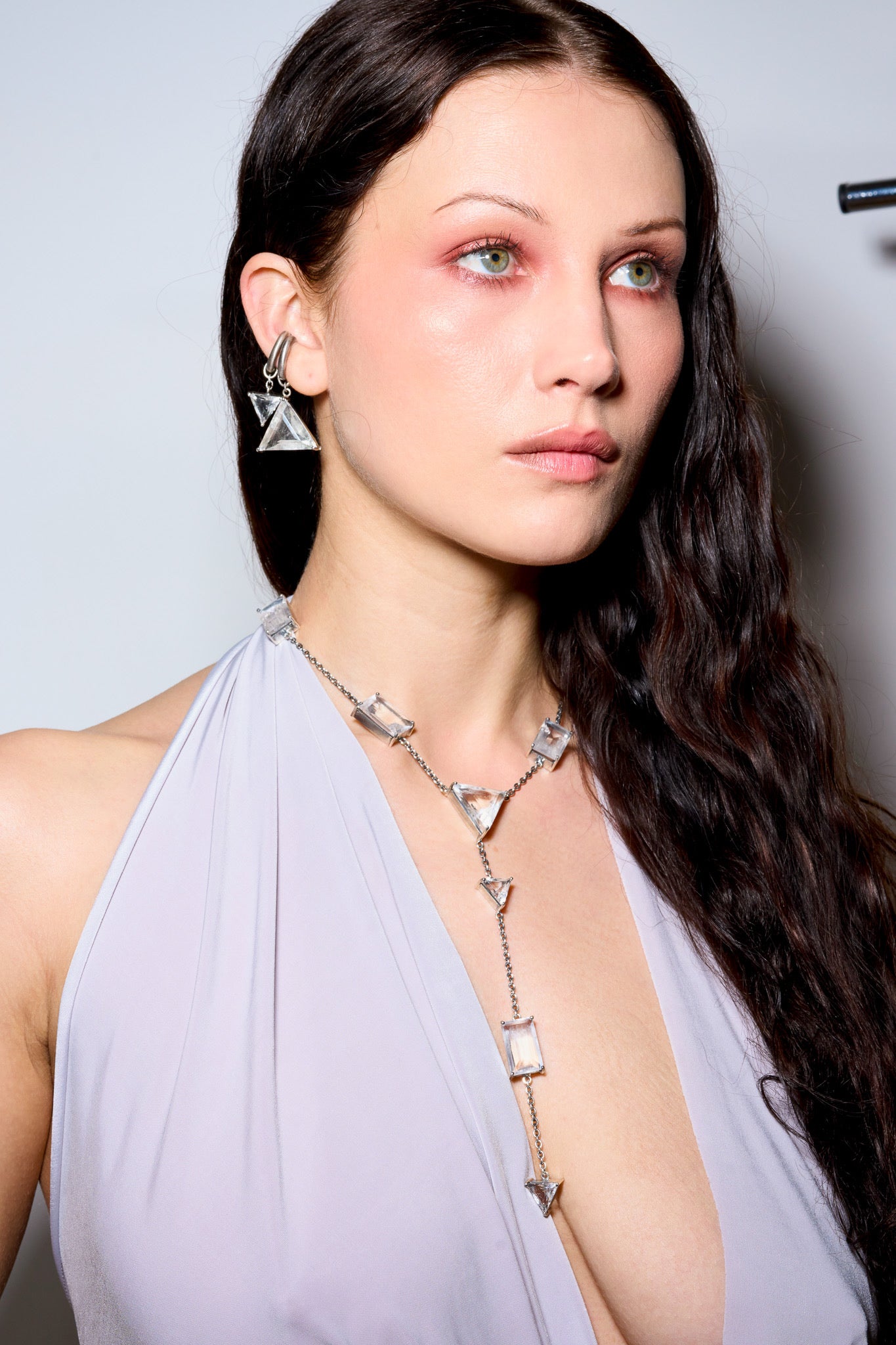 Slink Y-Chain in Striated Crystal (Silver) Jewelry Vesper Obscura