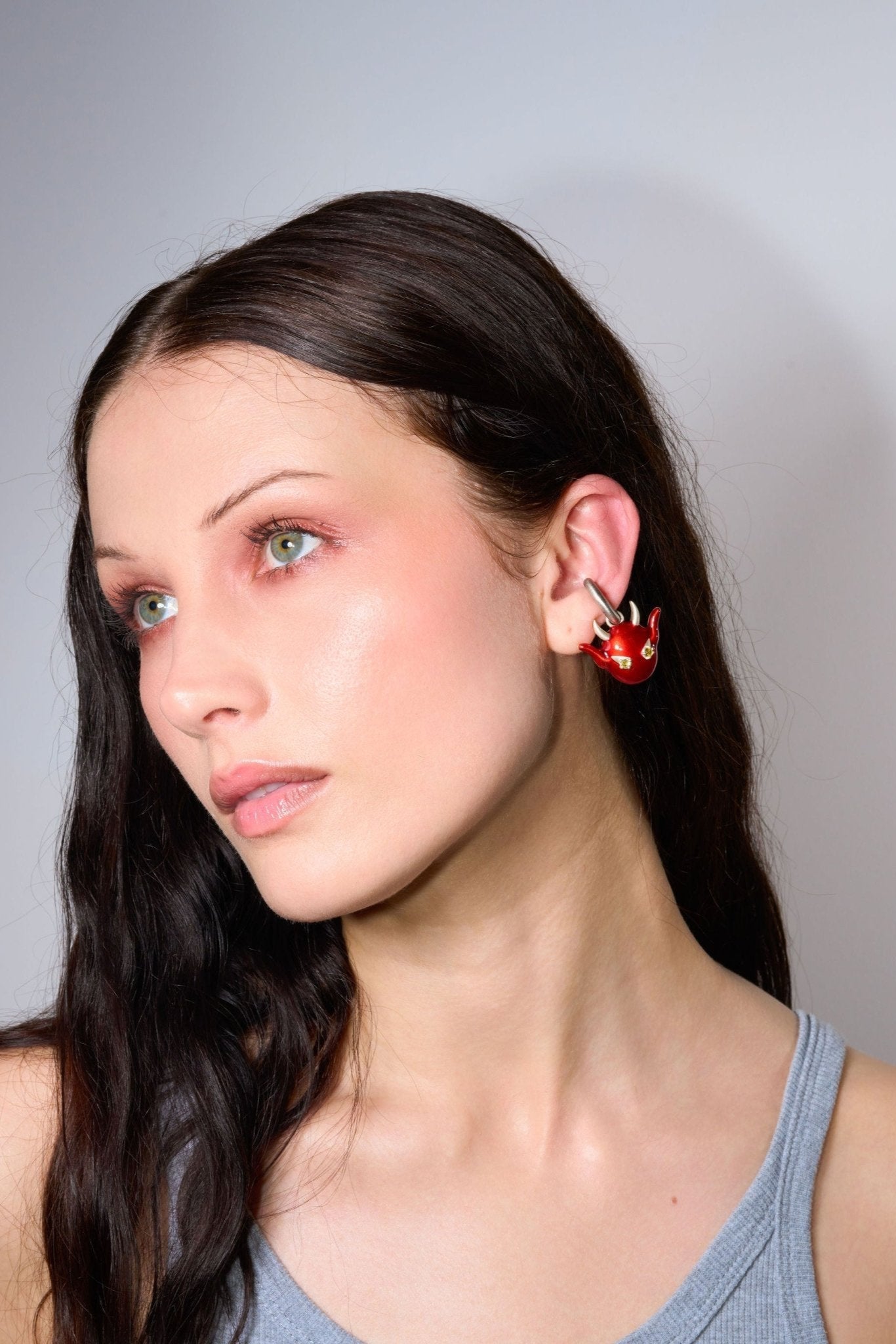 Silver Devil Enamel Ear Cuff (Silver) Jewelry Vesper Obscura