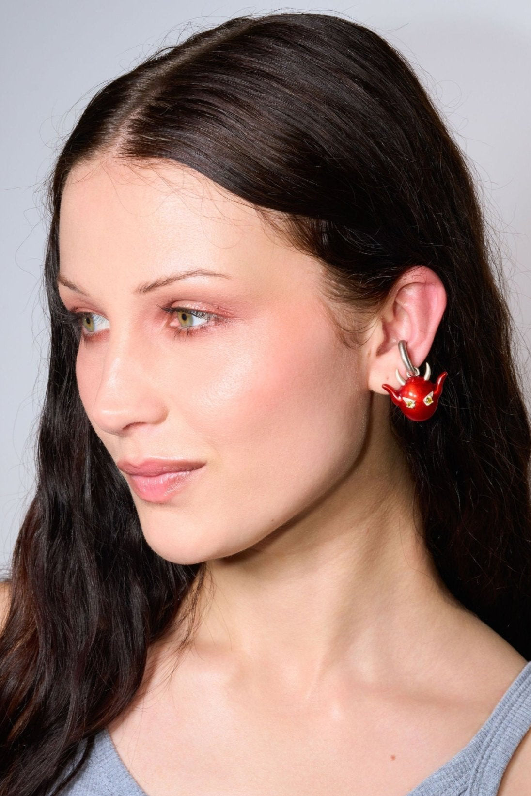 Silver Devil Enamel Ear Cuff (Silver) Jewelry Vesper Obscura