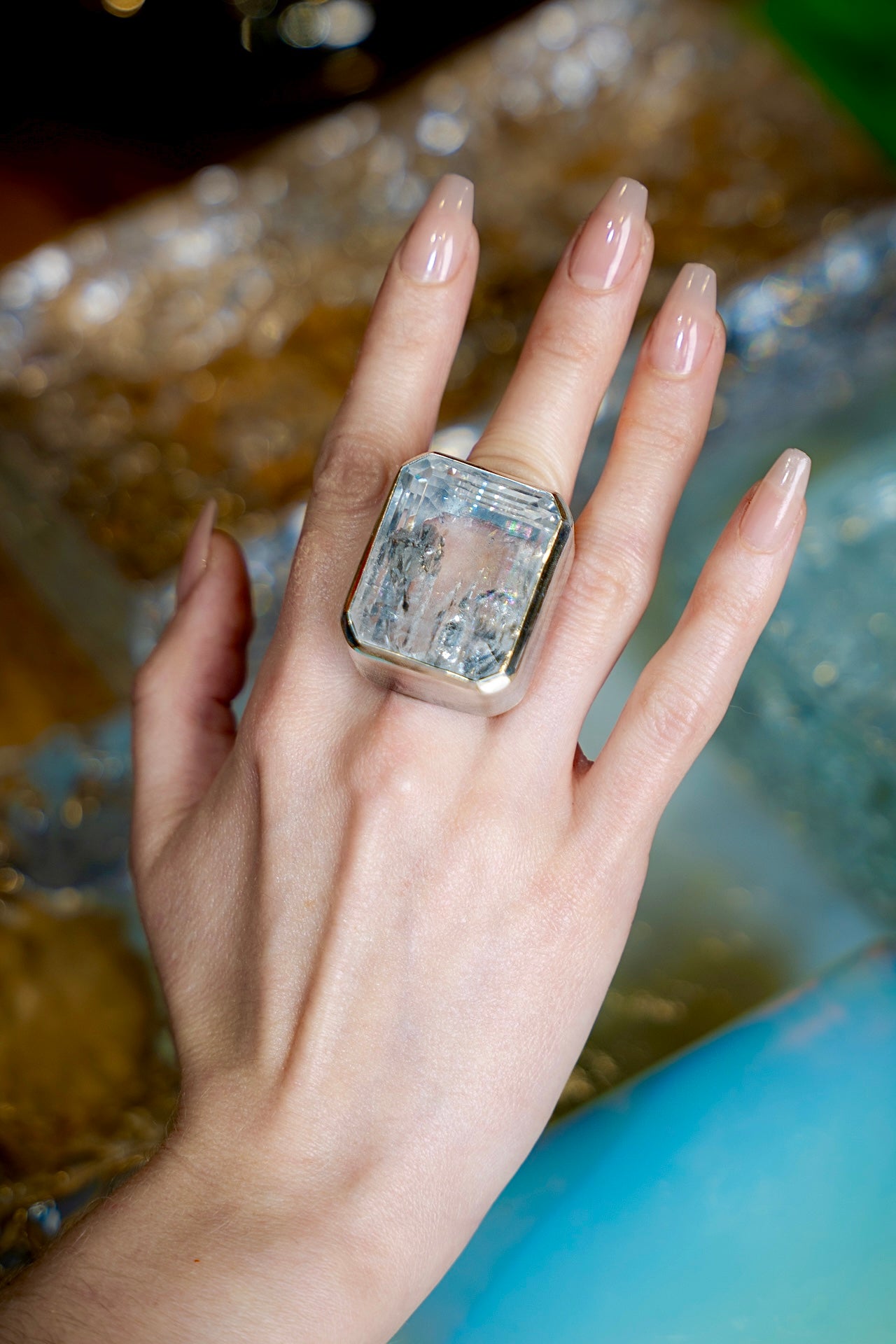 Square Goliath Ring in Striated Crystal (Silver) SHIPS IN JANUARY