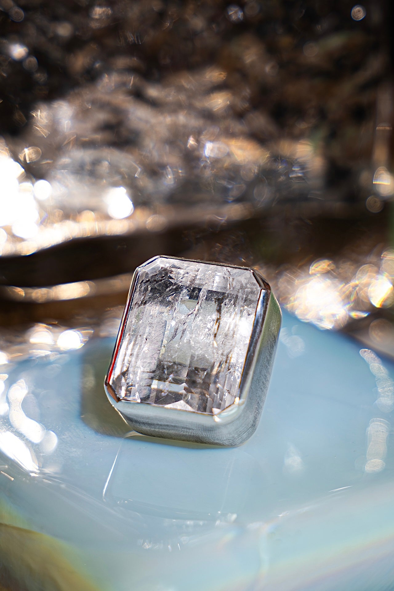Square Goliath Ring in Striated Crystal (Silver) SHIPS IN JANUARY