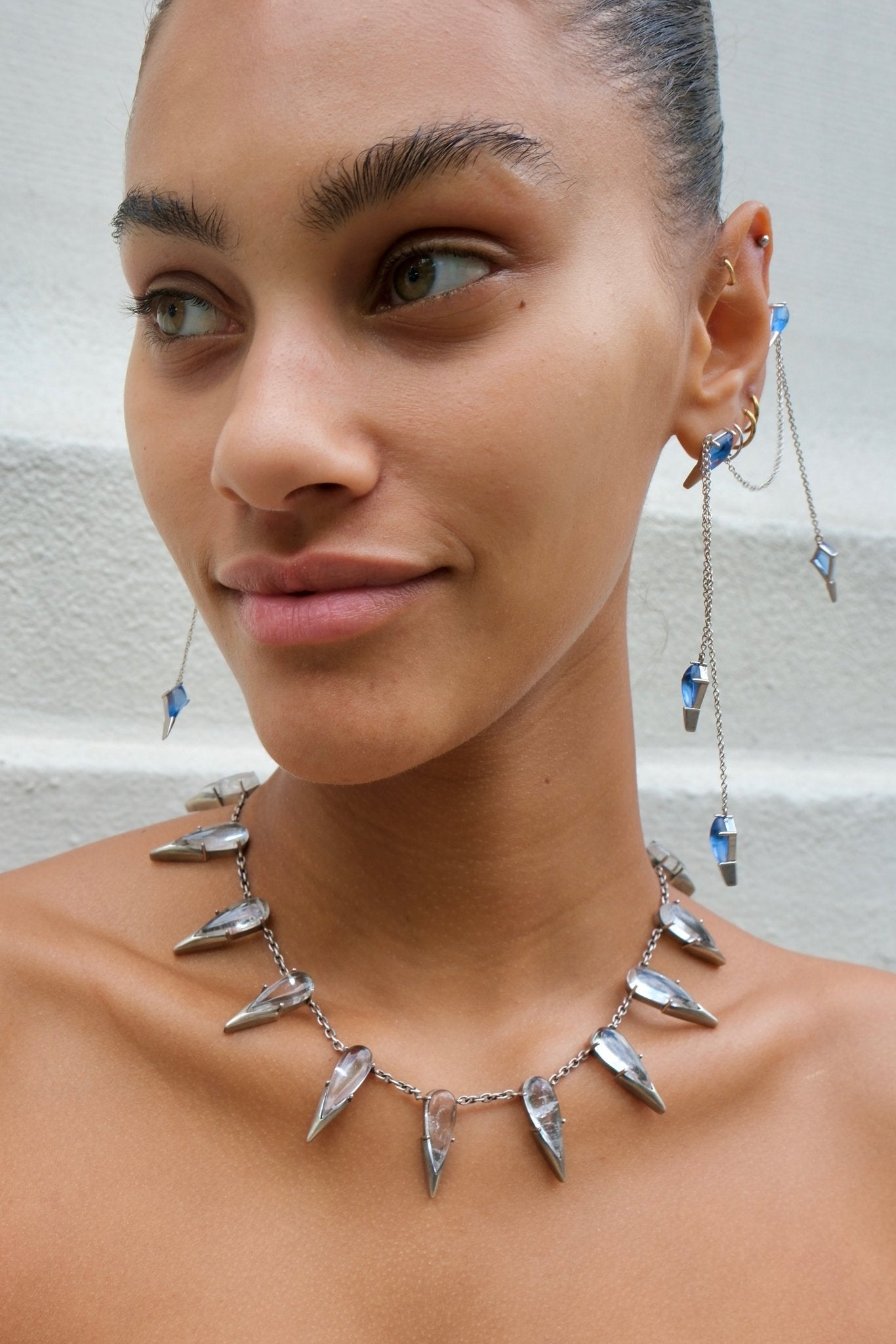 The Saber Tooth Necklace in Striated Crystal (Silver) Vesper Obscura