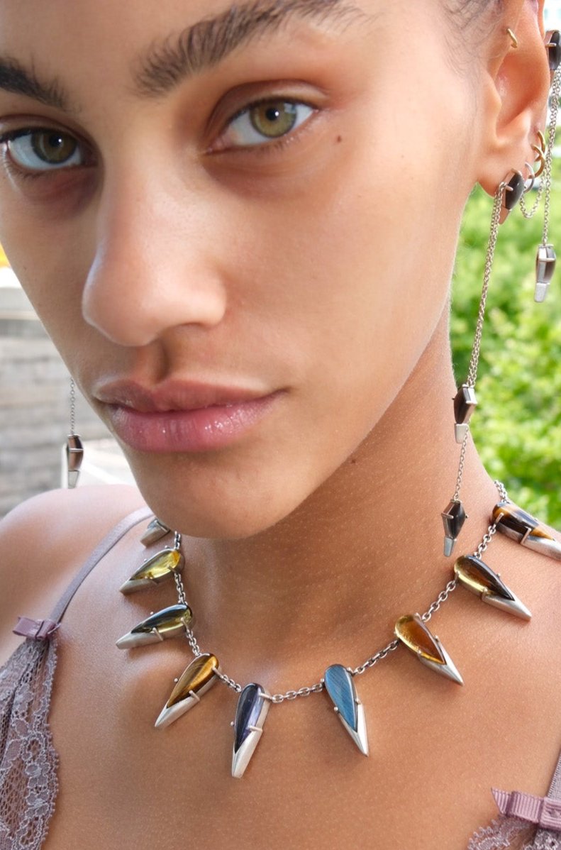 Saber Tooth Necklace in Angora (Silver) Vesper Obscura