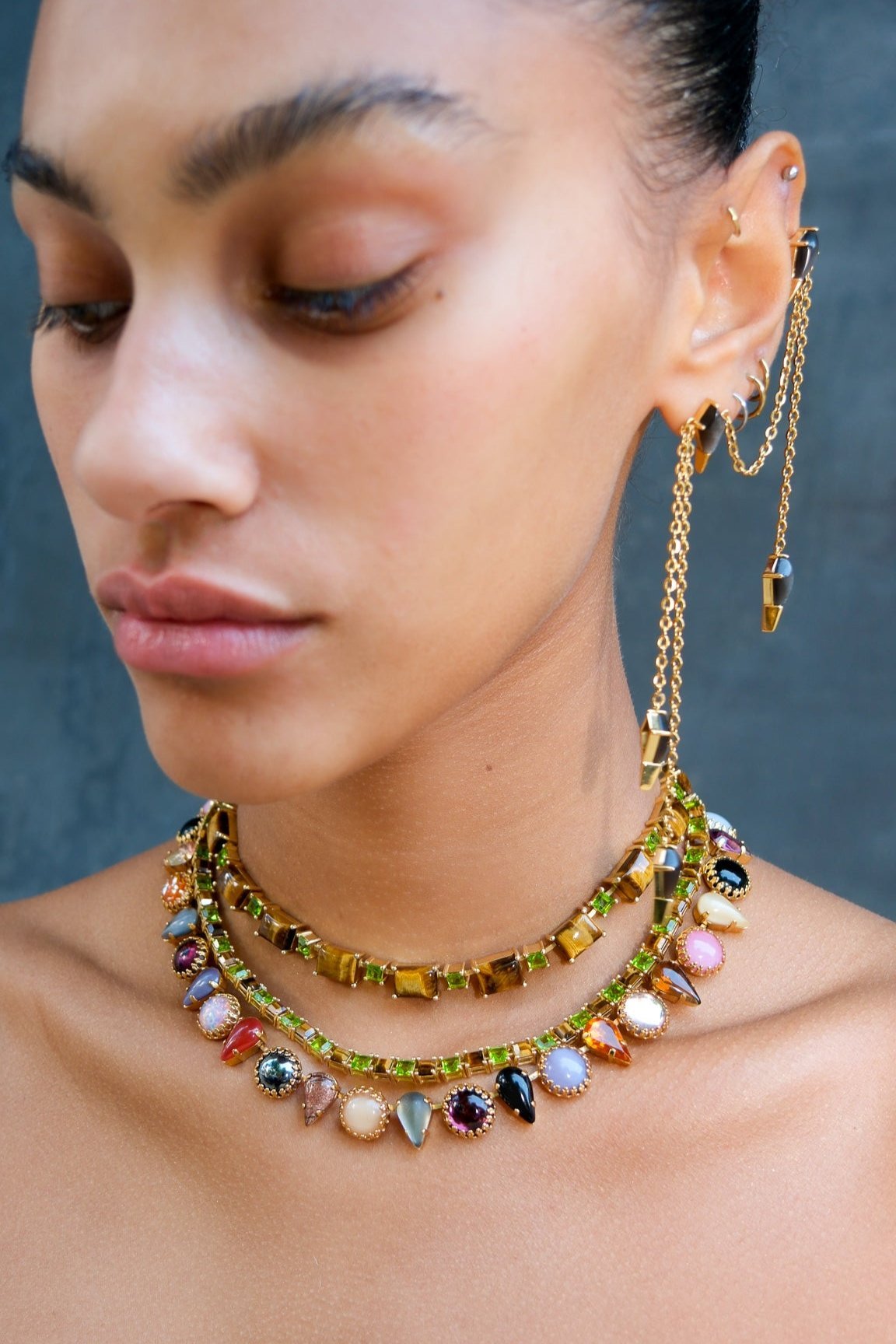 Battlement Choker in Genuine Tiger Eye And Poison Dart (Gold) Jewelry Vesper Obscura