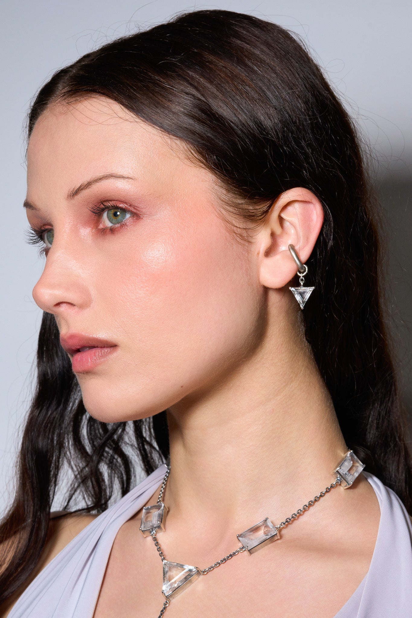 Small Escher Ear Cuff in Striated Crystal (Silver) Jewelry Vesper Obscura