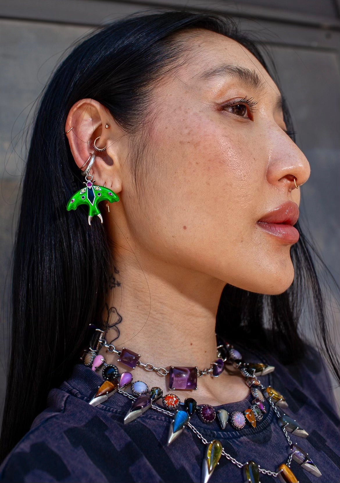 Silver Luna Moth Enamel Ear Cuff Jewelry Vesper Obscura