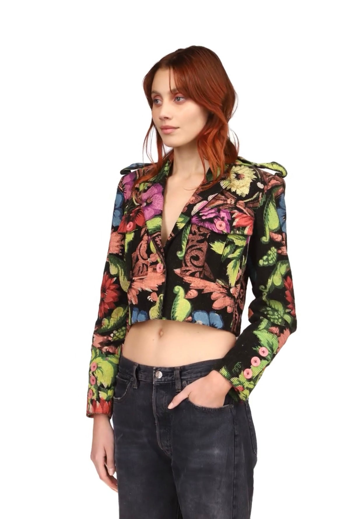 Mia Vesper Hand Painted Cropped Vintage Tapestry Jacket - S mia vesper