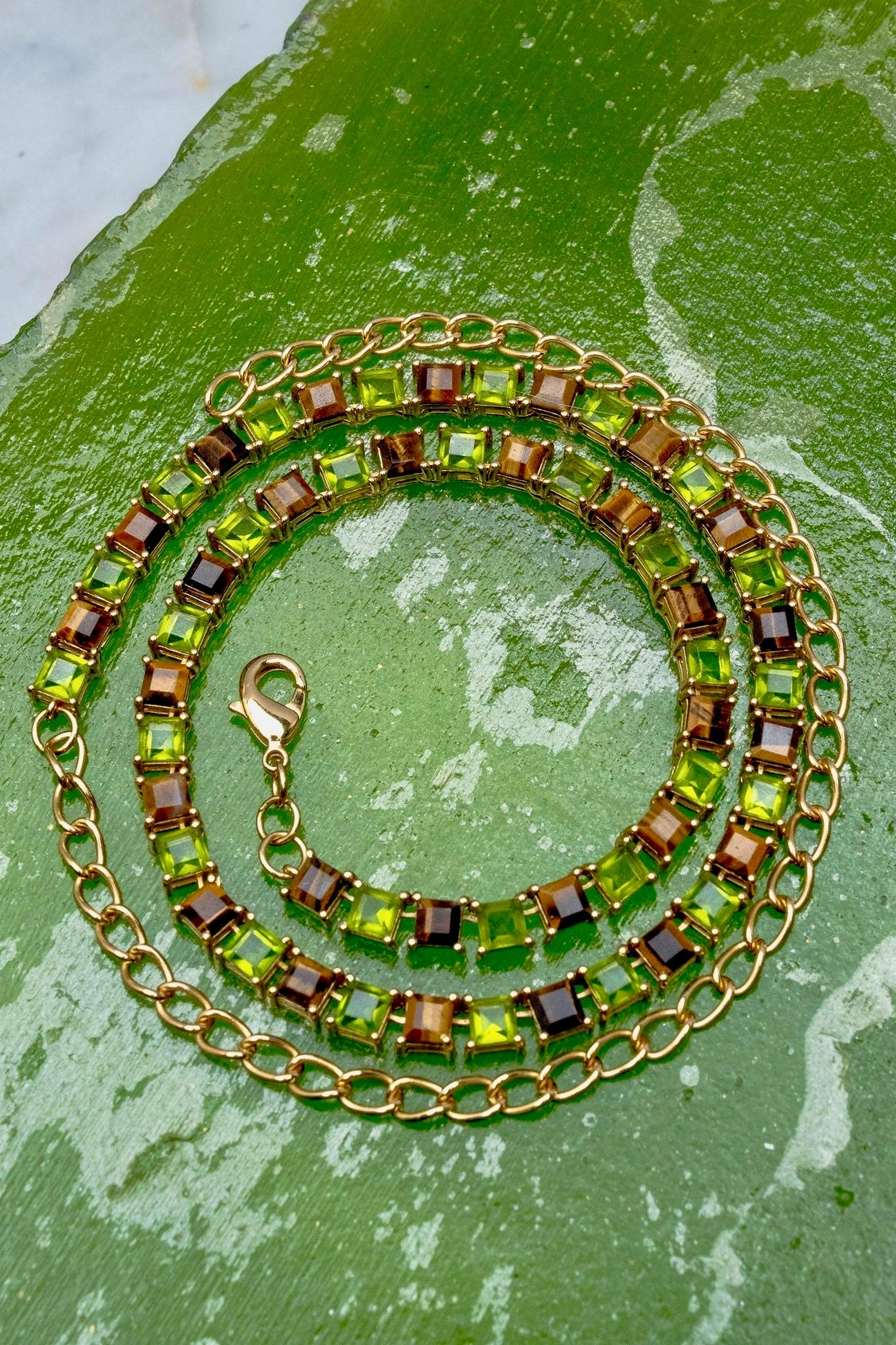 Genuine Tiger Eye And Poison Dart Tennis Necklace (Gold) Jewelry Vesper Obscura