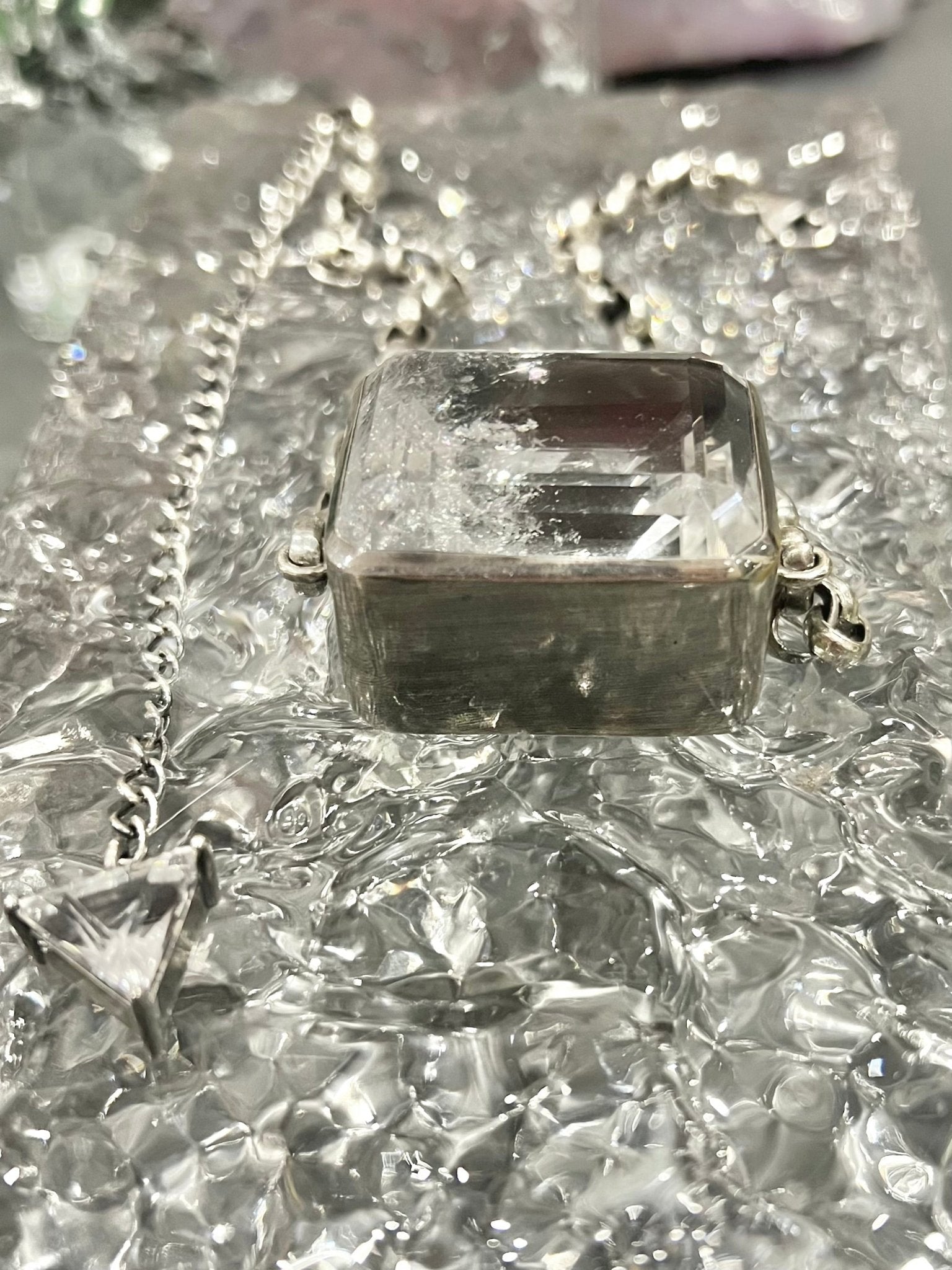 Square Goliath Choker in Striated Crystal (Silver) Jewelry Vesper Obscura