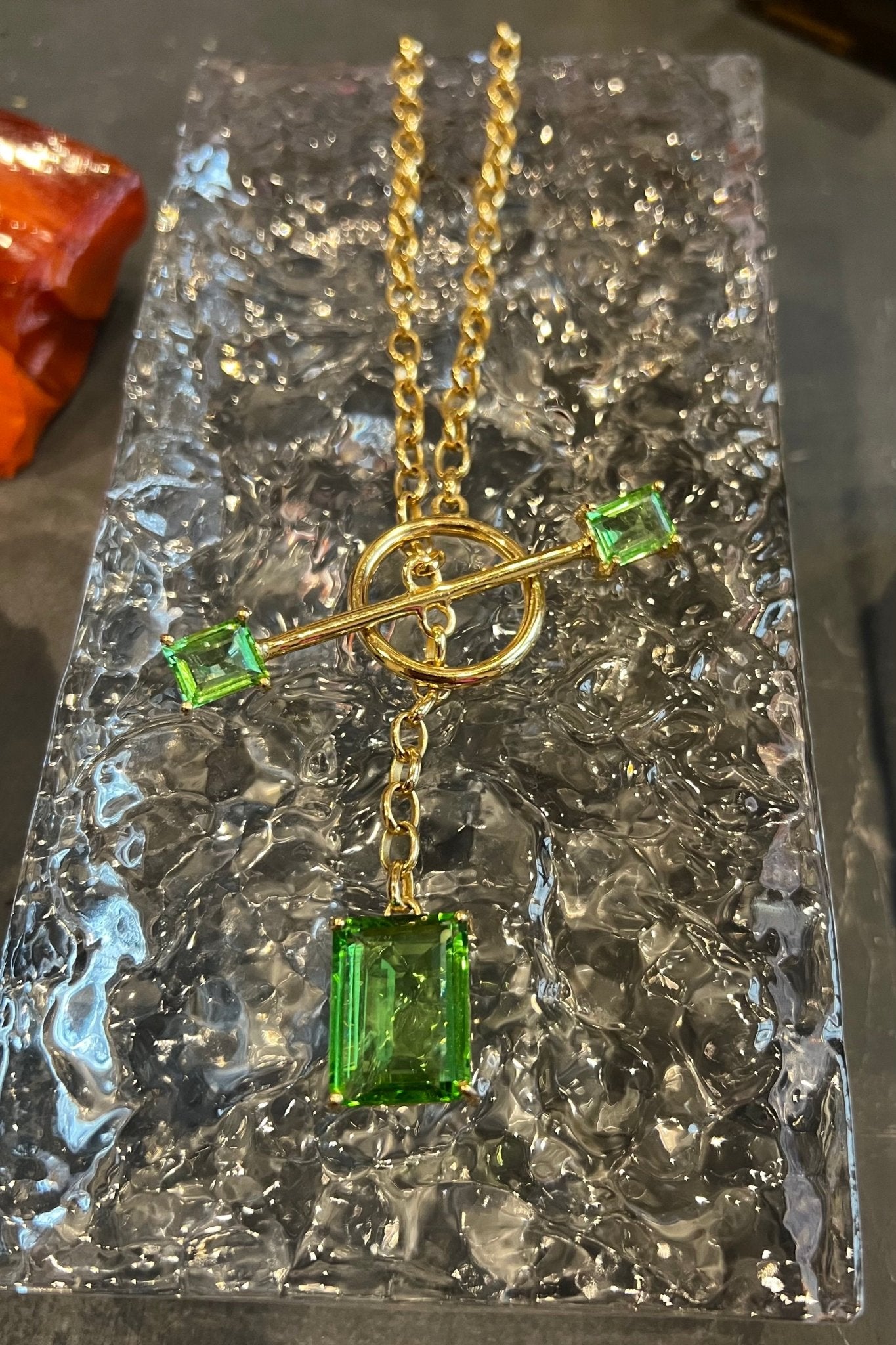 Gem Drop Toggle Necklace in Green Envy (gold) Jewelry Vesper Obscura