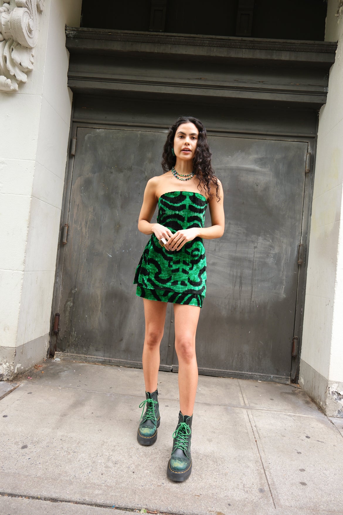 Silk Velvet Micro Skirt in Emerald Bengal Bottoms Vesper Obscura