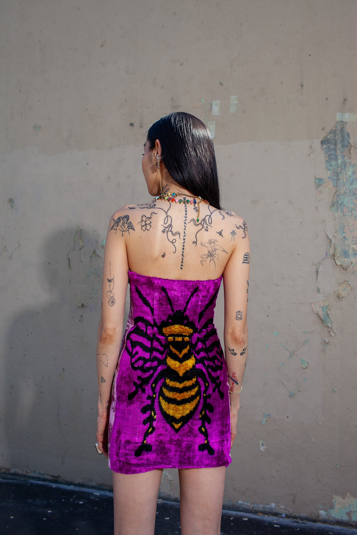 Uzbek Silk Velvet Bumblebee Mini Dress mia vesper