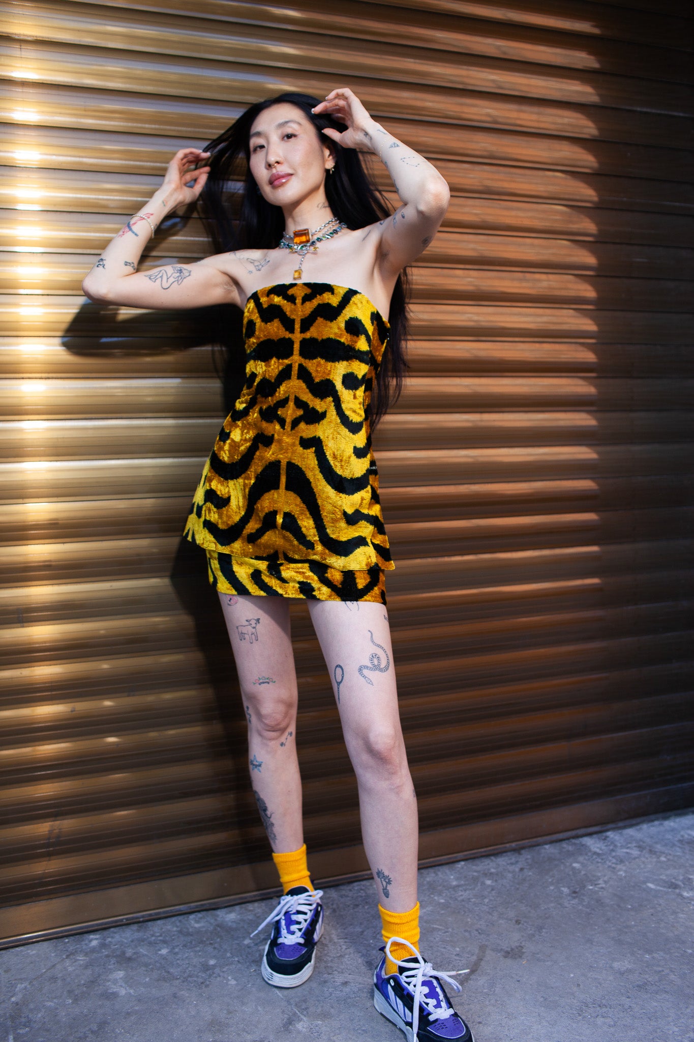 Silk Velvet Micro Skirt in Citrine BENGAL Bottoms Vesper Obscura