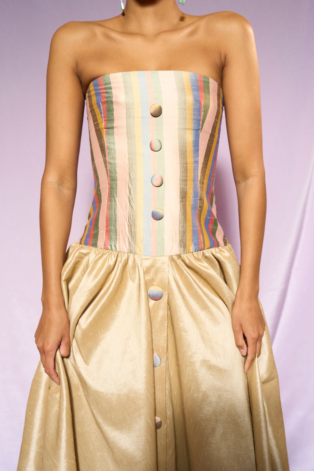 Longline Silk Taffeta Dress in Pearl Dresses Vesper Obscura