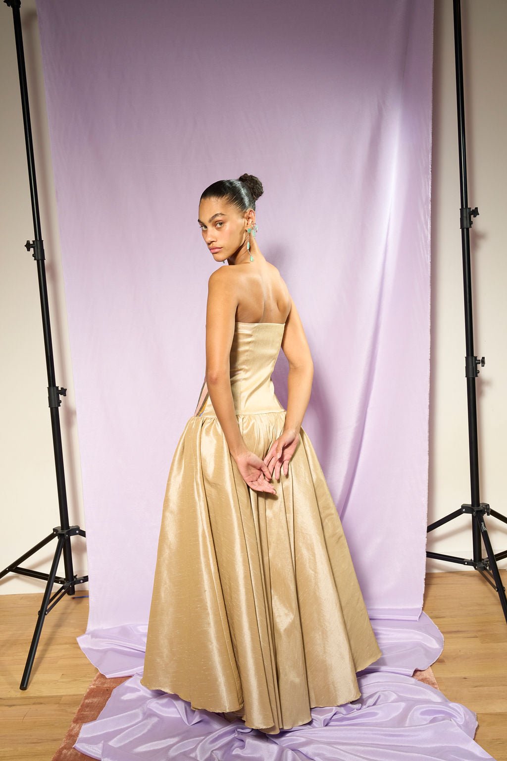 Longline Silk Taffeta Dress in Pearl Dresses Vesper Obscura