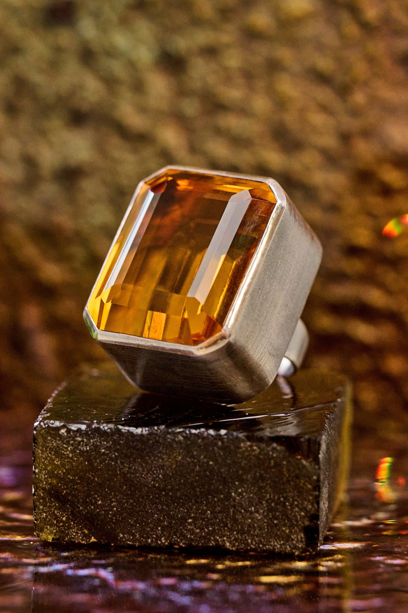 Square Goliath Ring in Golden (Silver) Jewelry Vesper Obscura