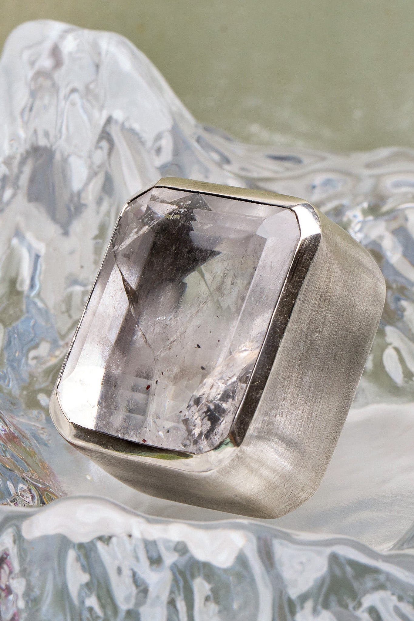 Square Goliath Ring in Striated Crystal (Silver) Jewelry Vesper Obscura