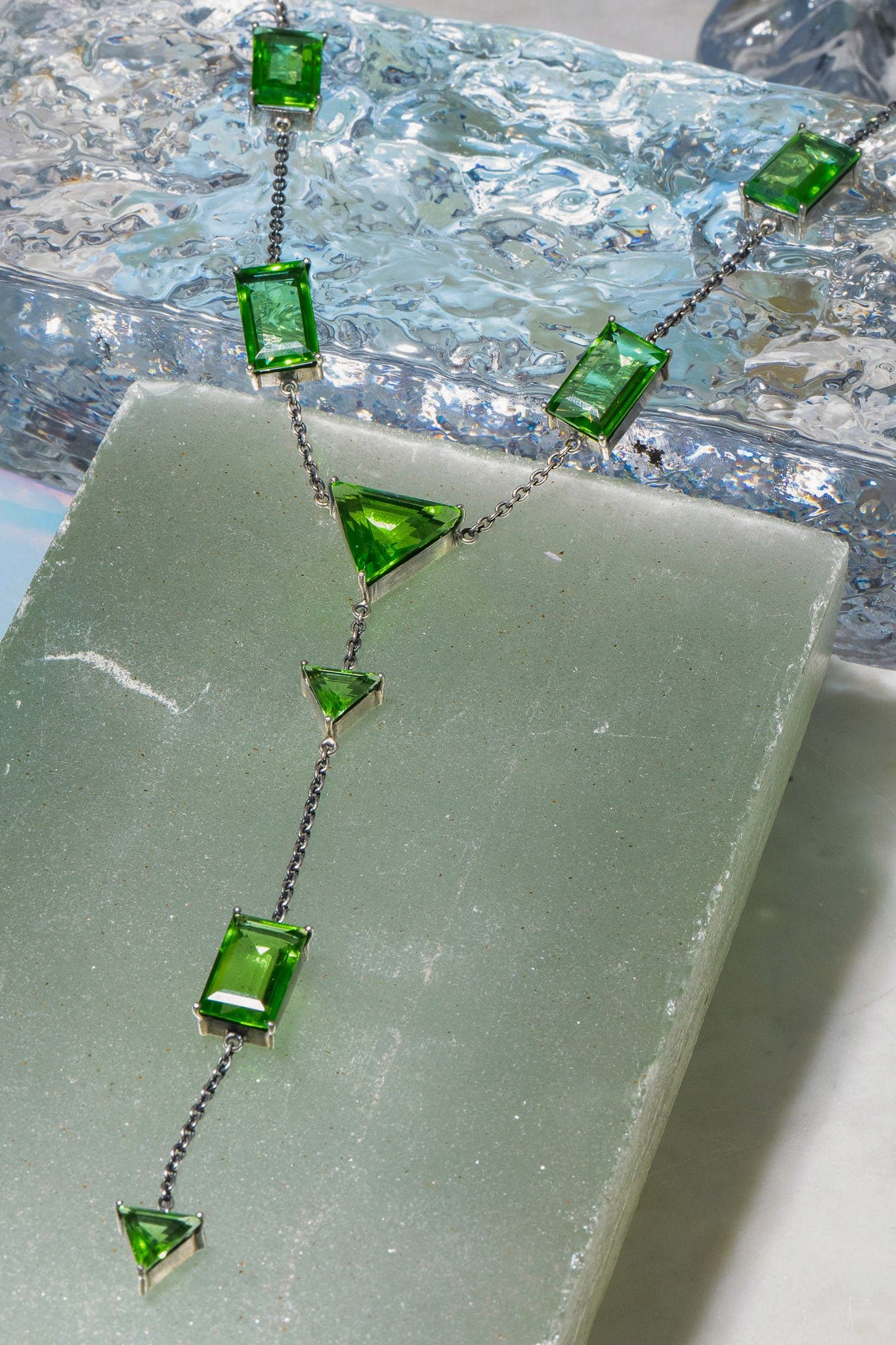 Slink Y-Chain in Green Envy (Silver) Jewelry Vesper Obscura