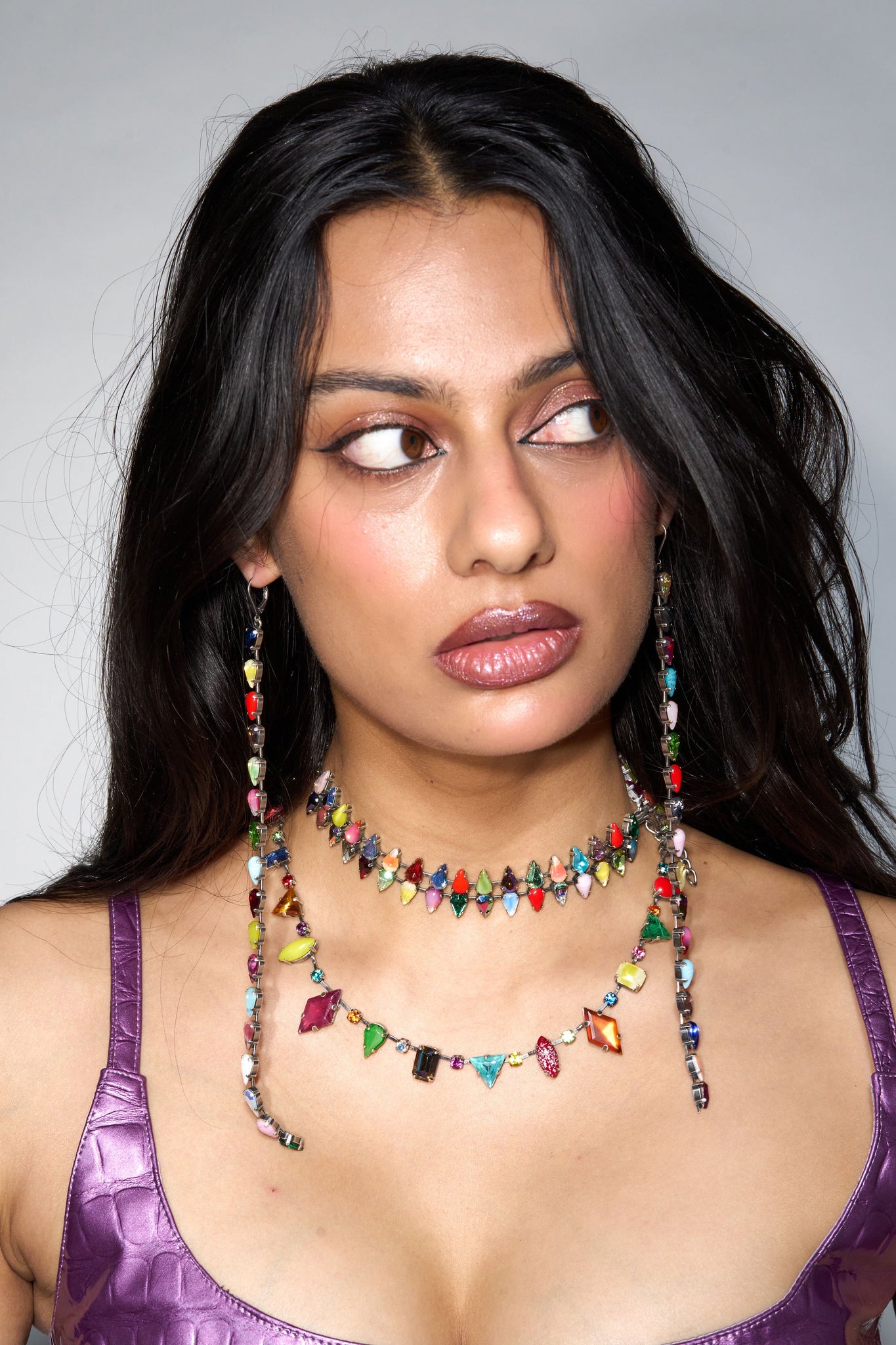 Layering choker in Double Mini Aurora Fang Necklace (Silver) mia vesper