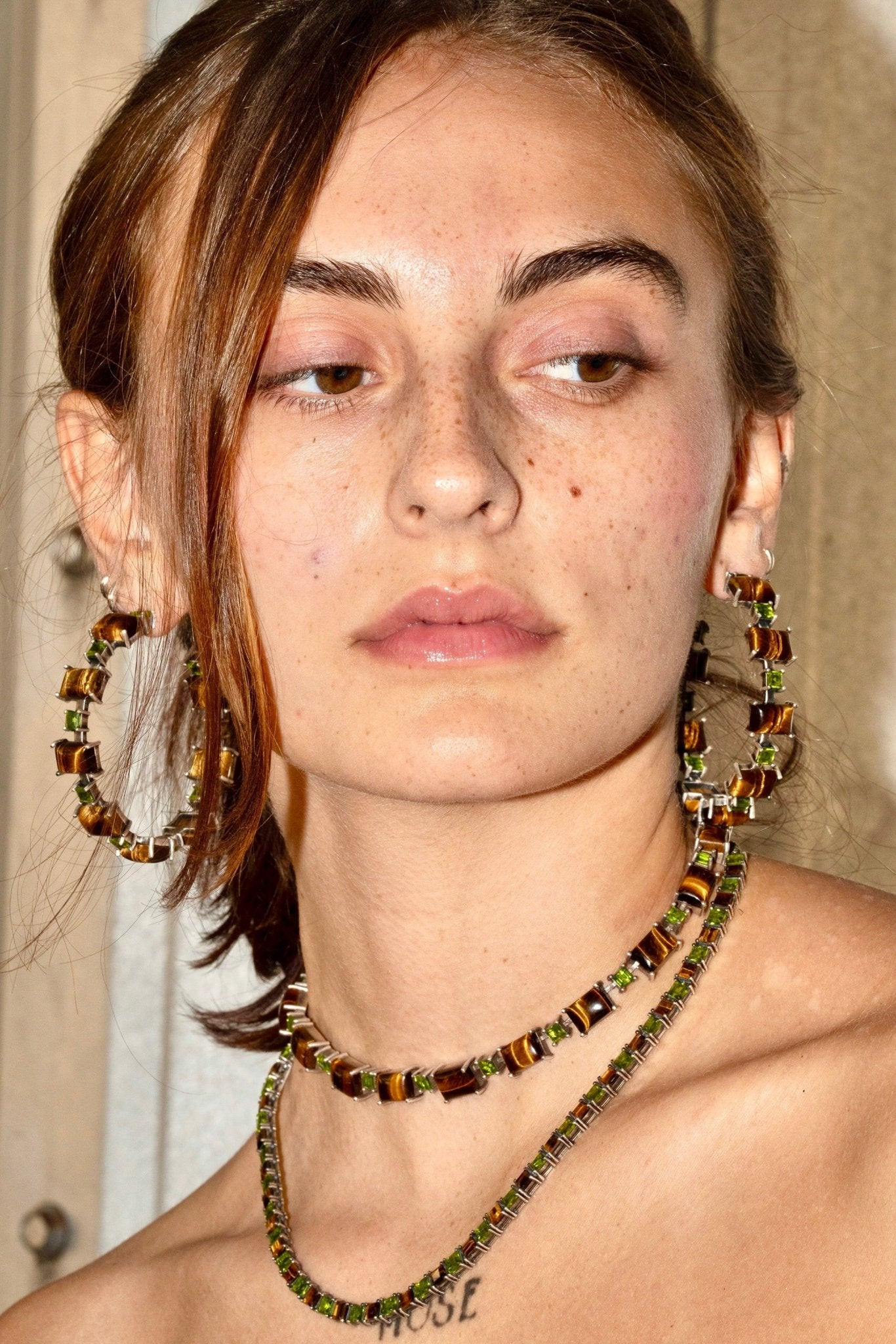 Battlement hoops in Tiger Eye and Peridot (Silver) Jewelry Vesper Obscura