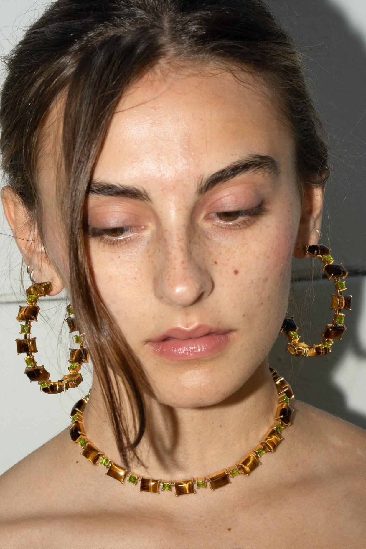 Battlement Hoops in Genuine Tiger Eye and Poison Dart (Gold) Jewelry Vesper Obscura