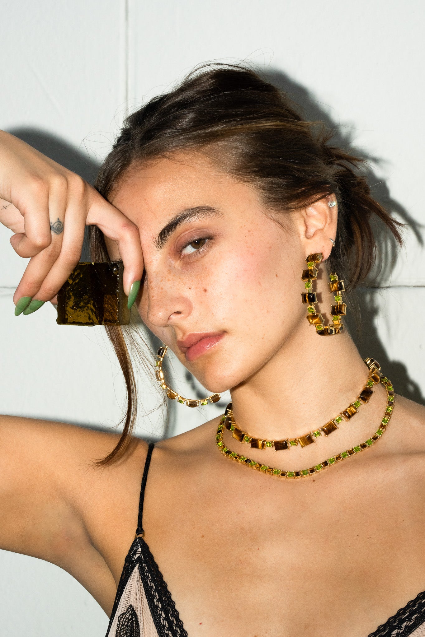 Genuine Tiger Eye And Poison Dart Tennis Necklace (Gold) Jewelry Vesper Obscura