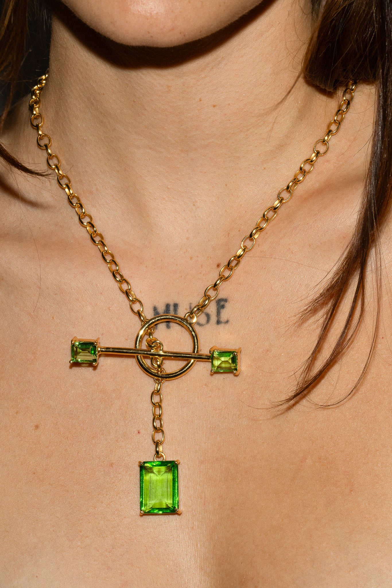 Gem Drop Toggle Necklace in Green Envy (Gold) Jewelry Vesper Obscura