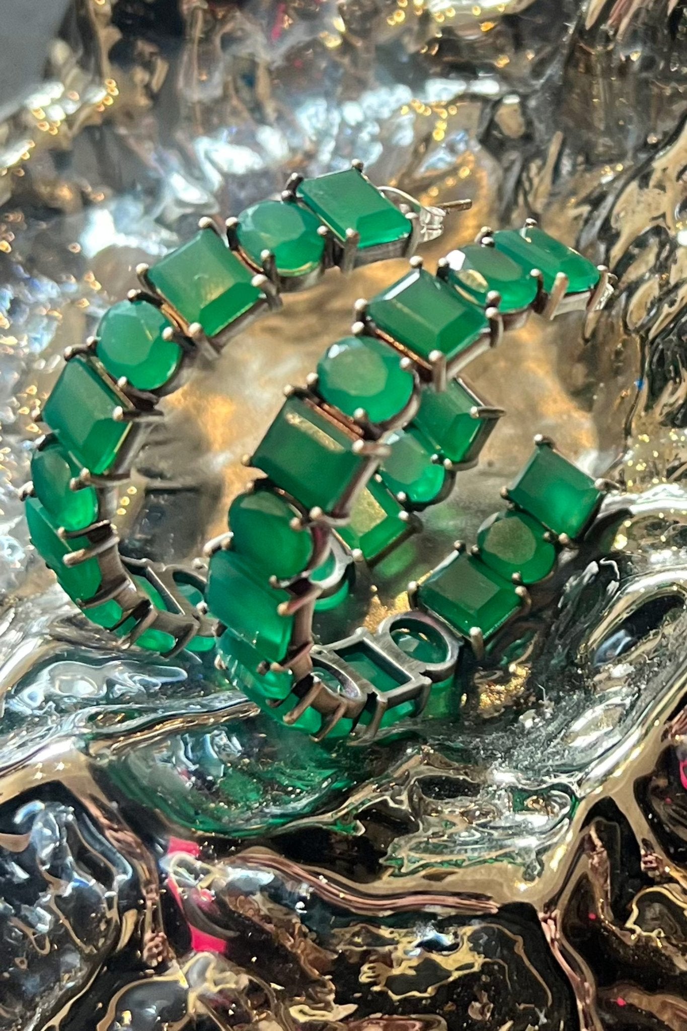 Quarry Hoops in Green Onyx (Silver) Jewelry Vesper Obscura