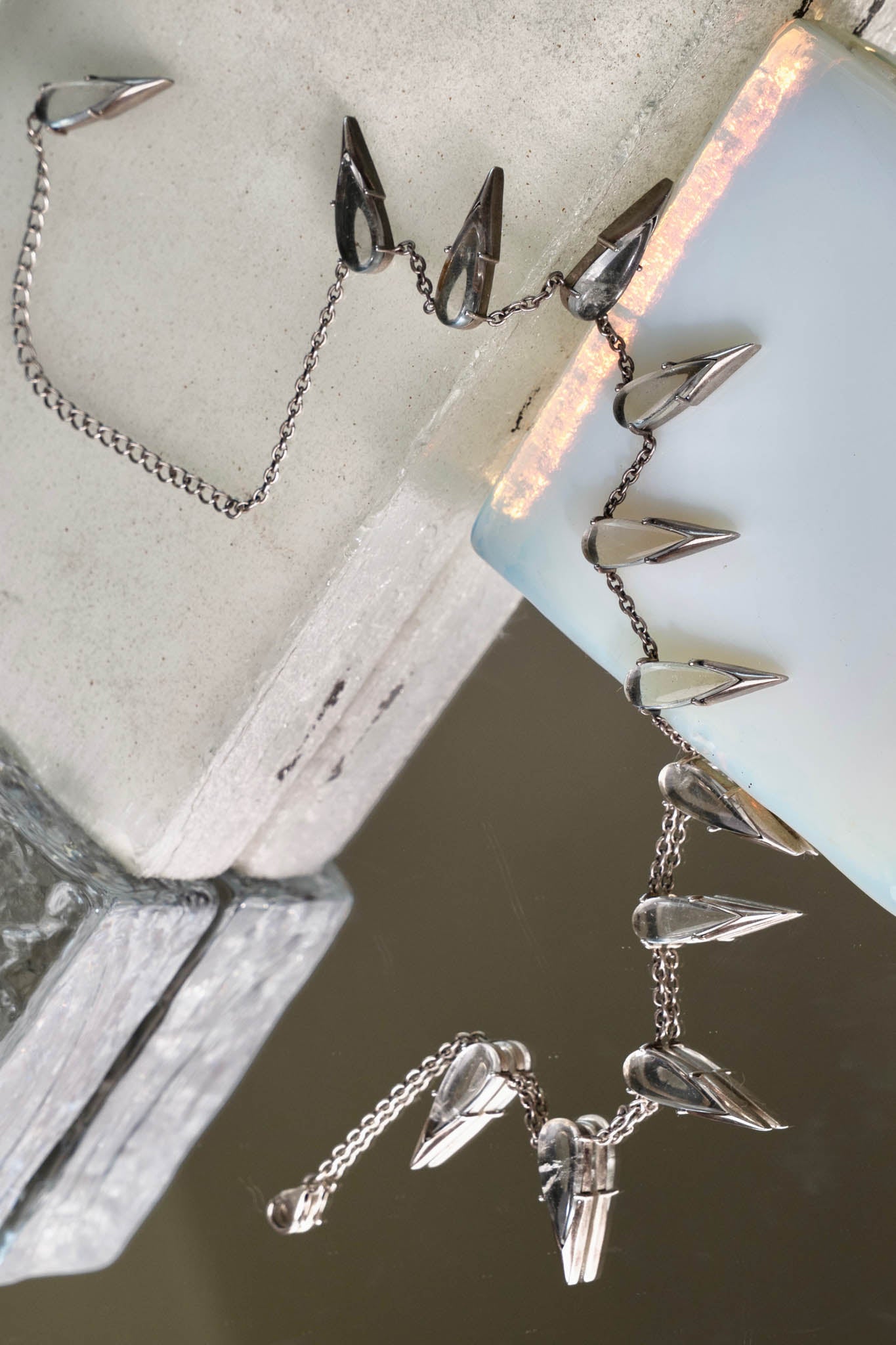 The Saber Tooth Necklace in Striated Crystal (Silver)