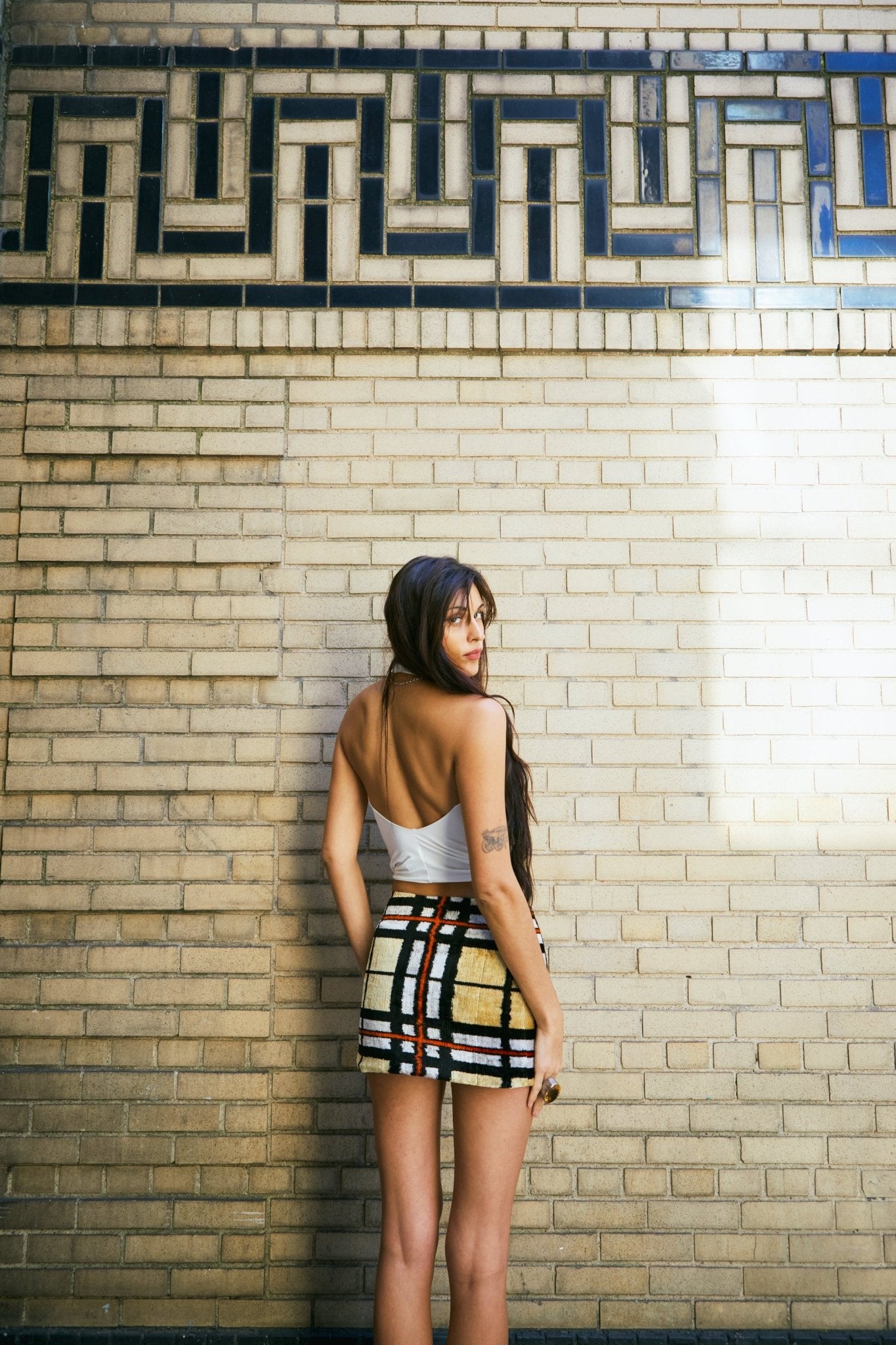 uzbek Silk Velvet Micro Skirt in Tartan Bottoms mia vesper