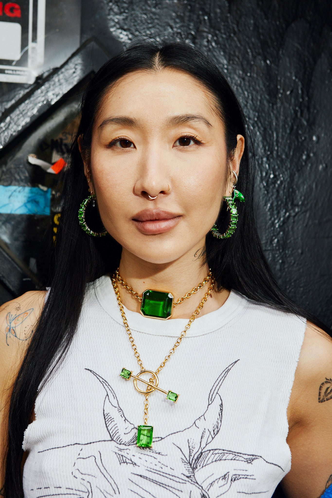 Gem Drop Toggle Necklace in Green Envy (Gold) Jewelry Vesper Obscura