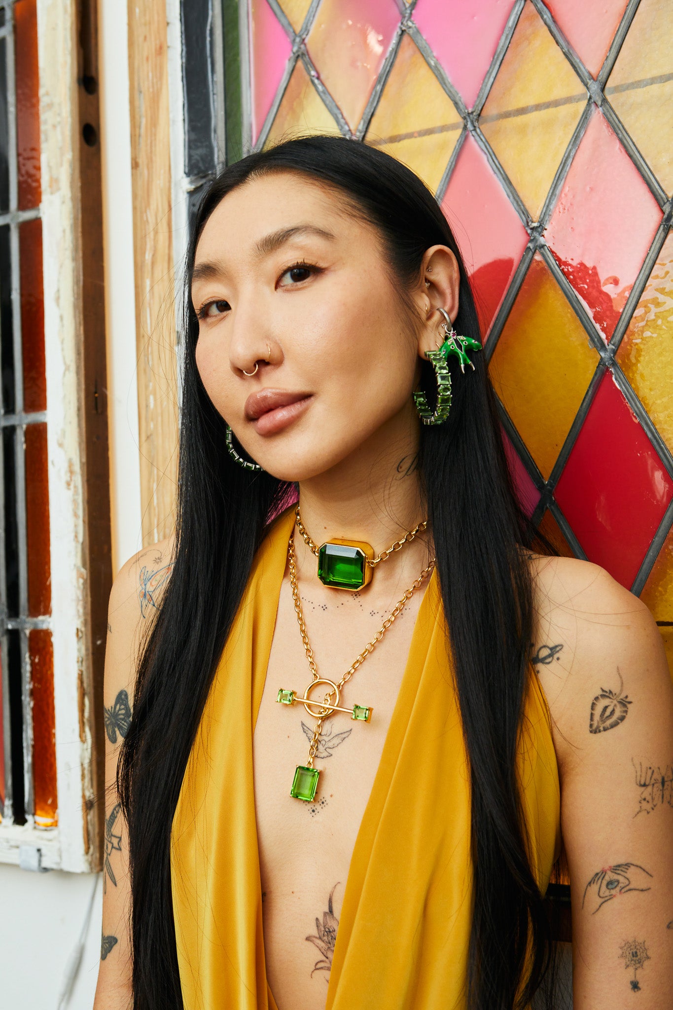 Gem Drop Toggle Necklace in Green Envy (Gold) Jewelry Vesper Obscura