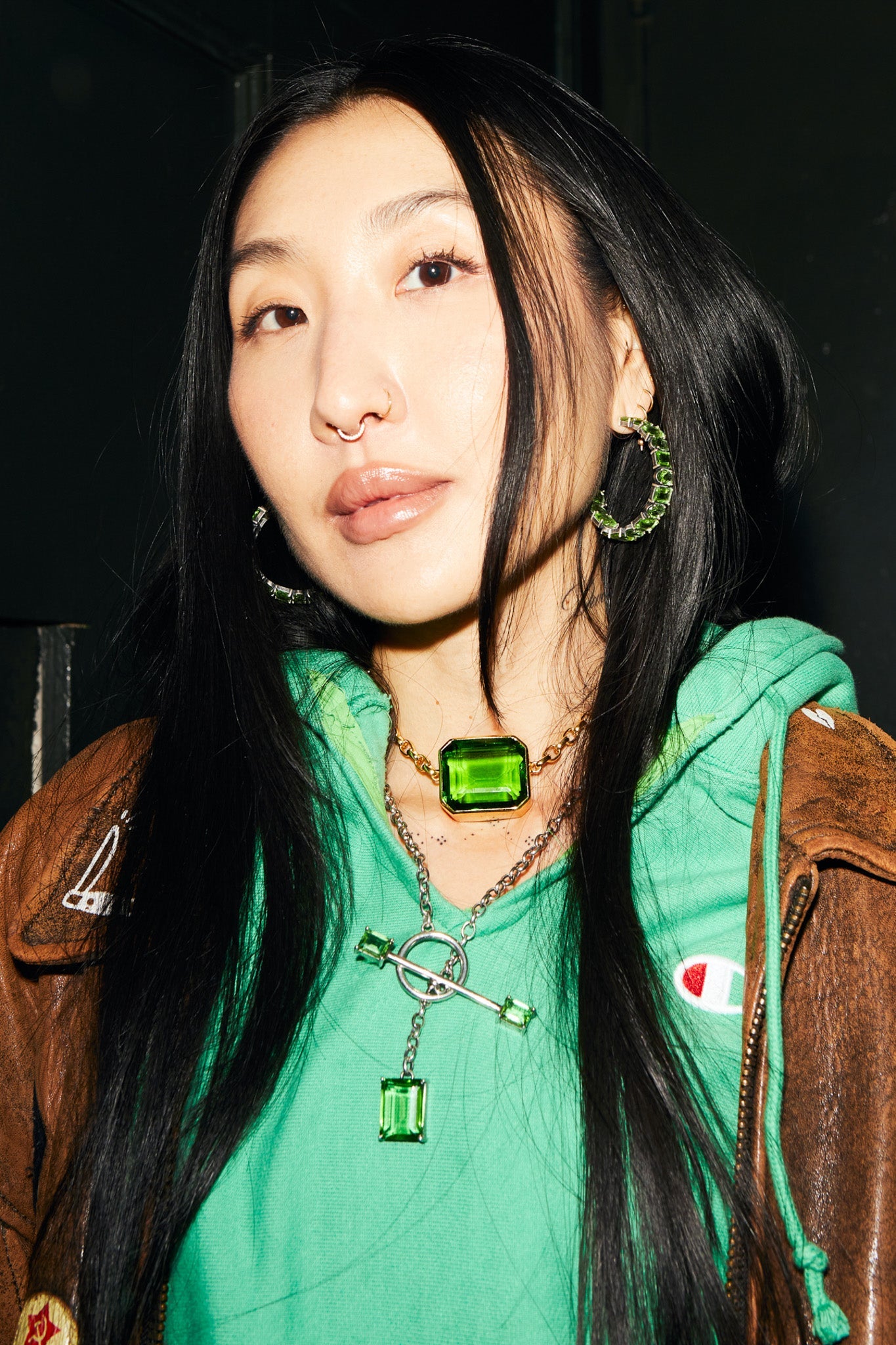 Gem Drop Toggle Necklace in Green Envy (Silver) Jewelry Vesper Obscura