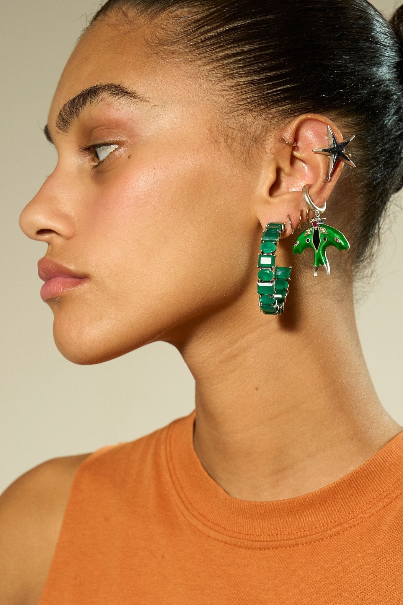 Quarry Hoops in Green Onyx (Silver) Jewelry Vesper Obscura