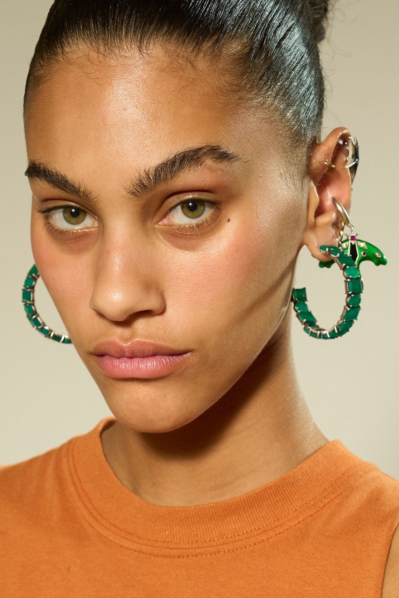 Quarry Hoops in Green Onyx (Silver) Jewelry Vesper Obscura