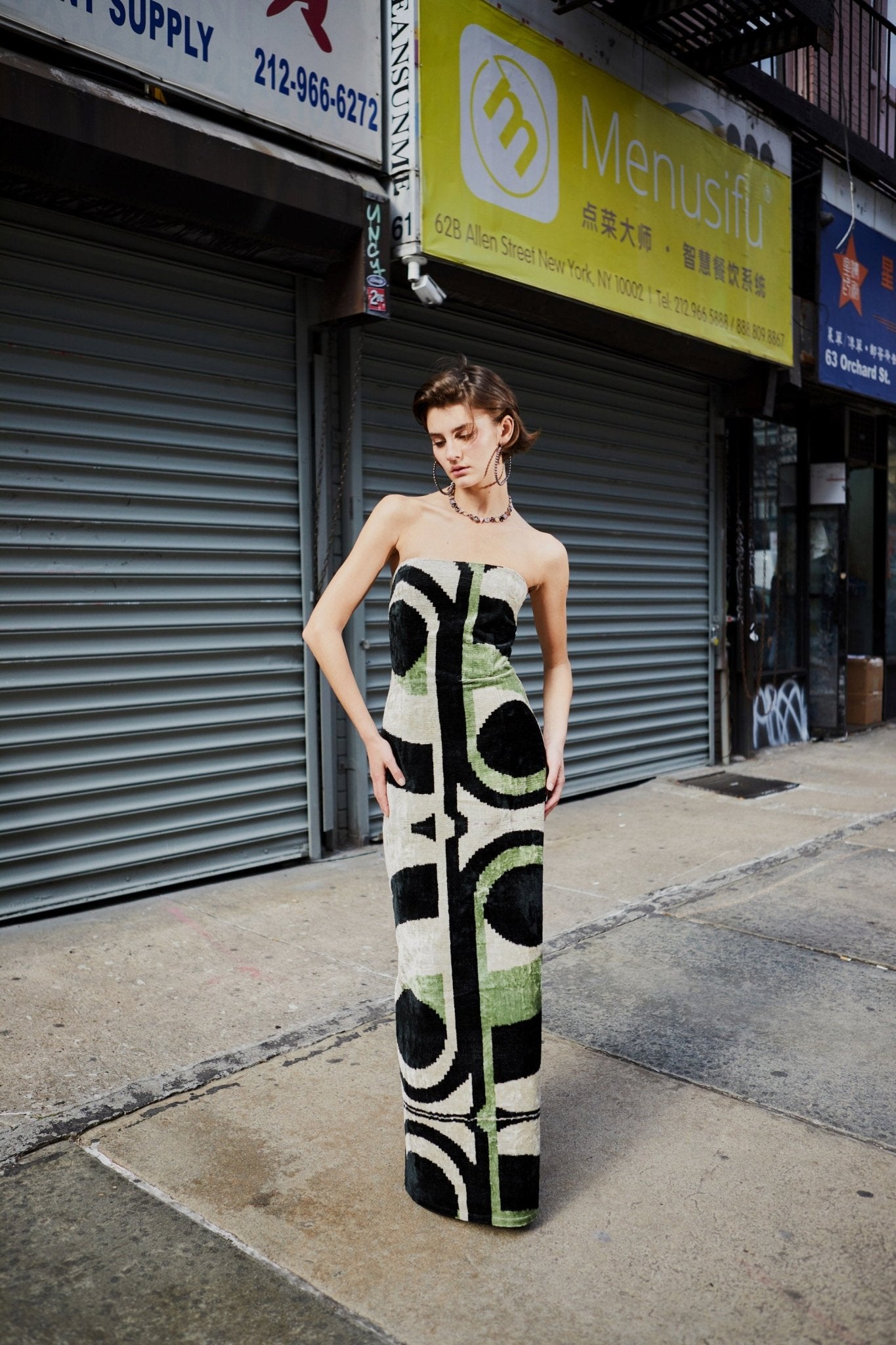 Uzbek Silk Velvet Column Dress in Bau Haus Dresses mia vesper
