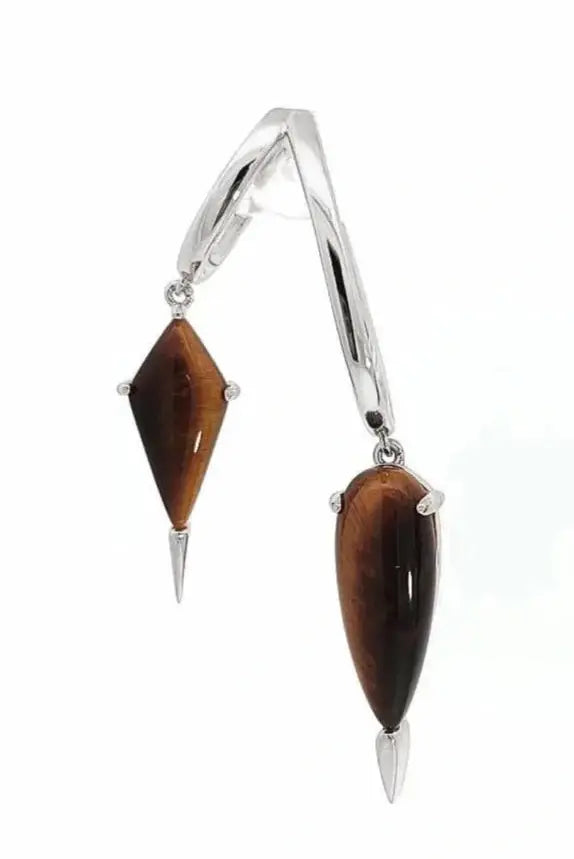 Silver Saber Tooth Double Cuff in Genuine Tiger Eye